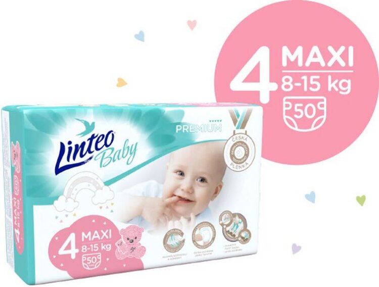 LINTEO BABY Premium Pleny jednorázové 4 MAXI (8-15 kg) 200 ks LINTEOBABY