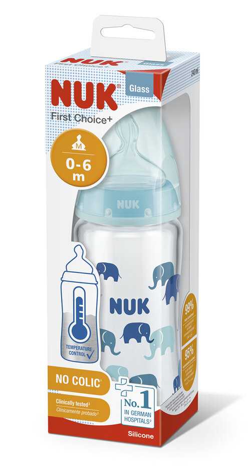 NUK FC+ Lahev skleněná s kontrolou teploty 240 ml - modrá Nuk