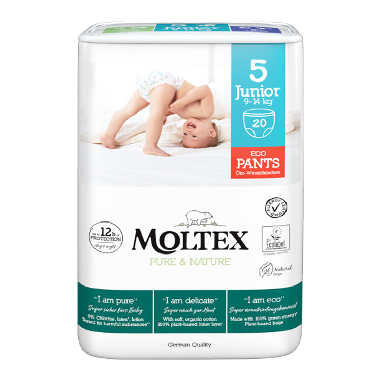 MOLTEX Pure&Nature Kalhotky plenkové jednorázové 5 Junior (9-14 kg) 20 ks Moltex