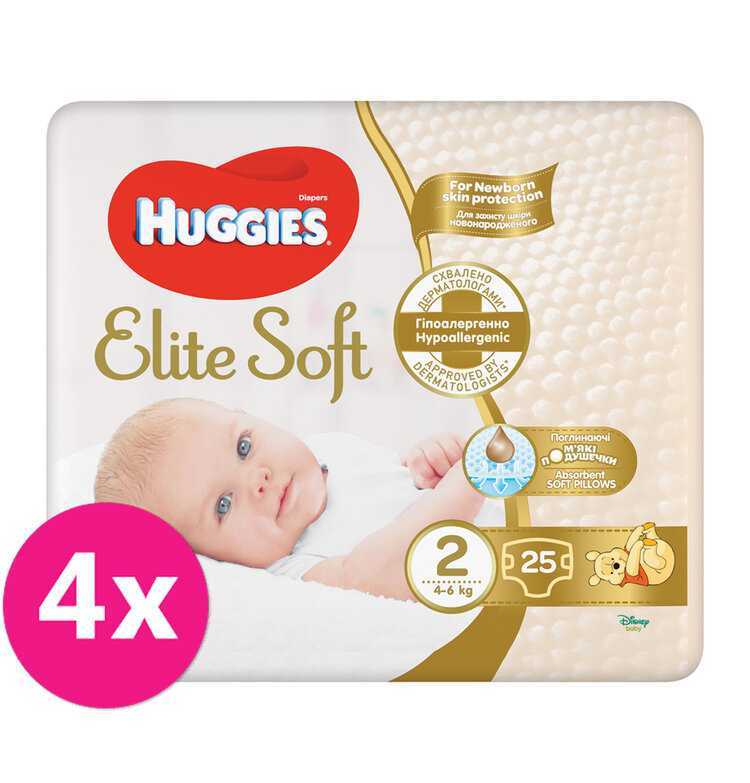 4x HUGGIES® Pleny jednorázové Elite Soft vel. 2 25 ks Huggies