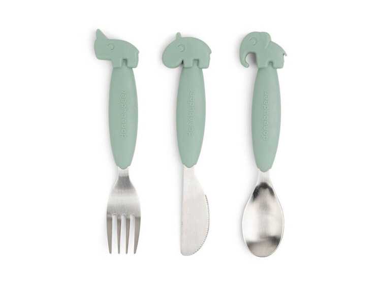 DONE BY DEER Easy-grip příborový set Deer freinds - zelený Done by Deer