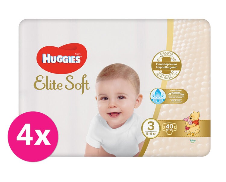 4x HUGGIES® Pleny jednorázové Elite Soft vel. 3 40 ks Huggies