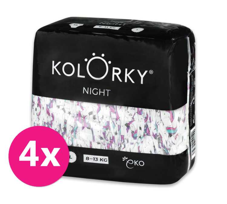 4x KOLORKY NIGHT Pleny jednorázové eko noční L (8-13 kg) 19 ks Kolorky