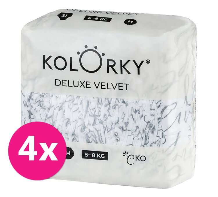 4x KOLORKY DELUXE VELVET Pleny jednorázové eko se sametovým povrchem M (5-8 kg) 21 ks Kolorky