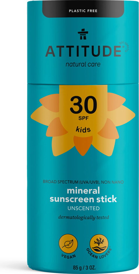 ATTITUDE Dětská 100 % minerální ochranná tyčinka na celé tělo (SPF 30) bez vůně 85 g Attitude