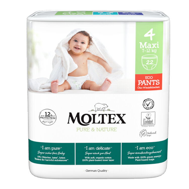 MOLTEX Pure&Nature Kalhotky plenkové jednorázové 4 Maxi (7-12 kg) 22 ks Moltex