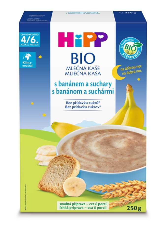 HiPP BIO Kaše mléčná na dobrou noc s banánem a suchary od uk. 4.-6. měsíce