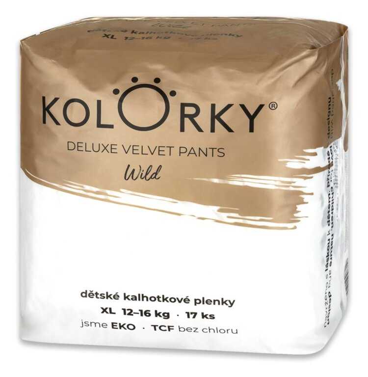KOLORKY DELUXE VELVET PANTS Wild Kalhotky plenkové jednorázové eko XL (12-16 kg) 17 ks Kolorky