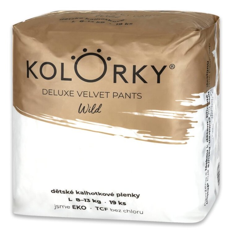 KOLORKY DELUXE VELVET PANTS Wild Kalhotky plenkové jednorázové eko L (8-13 kg) 19 ks Kolorky