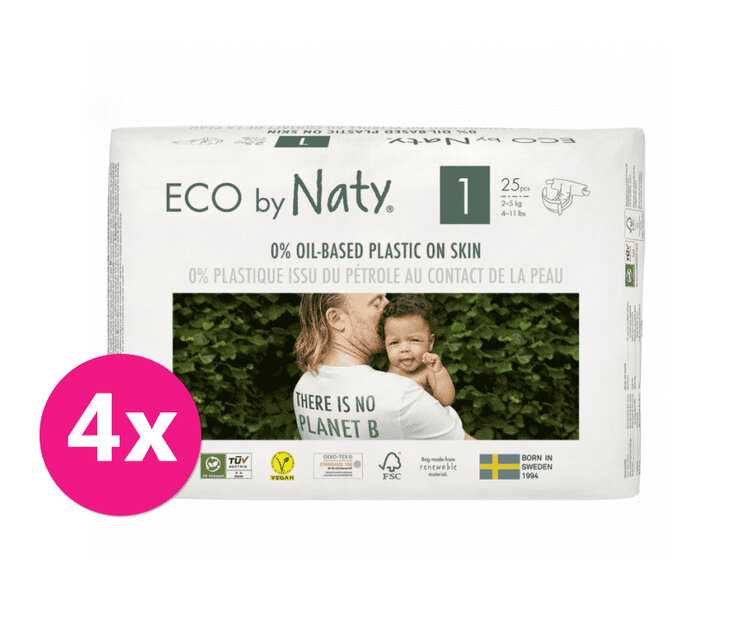 4x ECO BY NATY Pleny jednorázové 1 (2-5 kg) 25 ks Naty Nature Babycare
