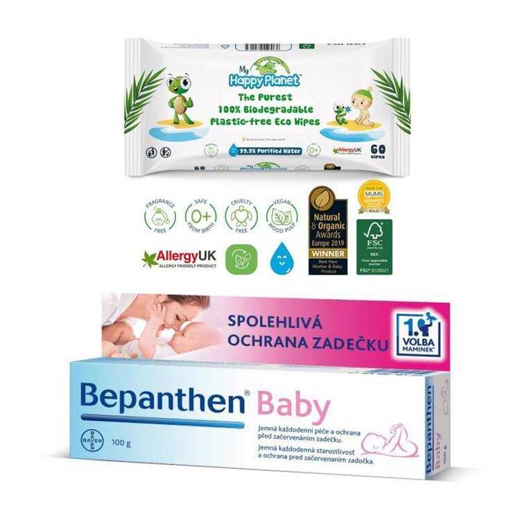 BEPANTHEN Mast Baby 100 g + vlhčené ubrousky Happy Planet 100% BIO