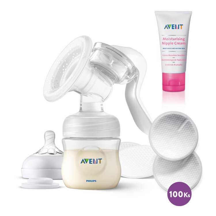 Philips AVENT Odsávačka mléka manuální + Vložky do podprsenky 100 ks + krém na bradavky Philips Avent