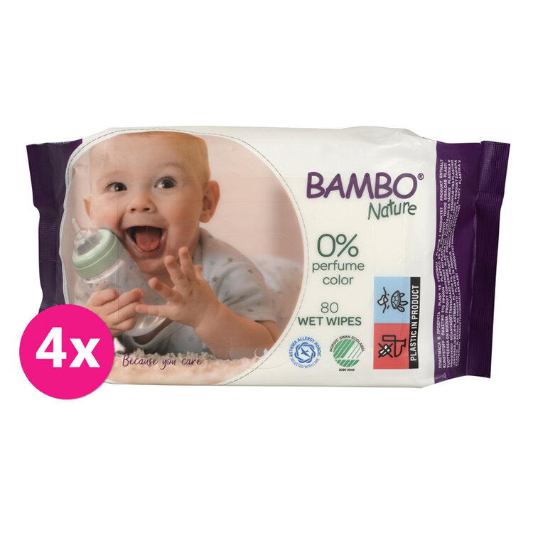 4x BAMBO NATURE Ubrousky vlhčené 80 ks Bambo