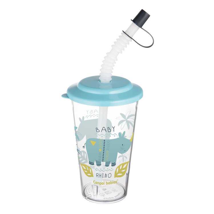 CANPOL BABIES Hrneček tréninkový s uzavíratelnou slámkou Afrika 320 ml modrý Canpol Babies
