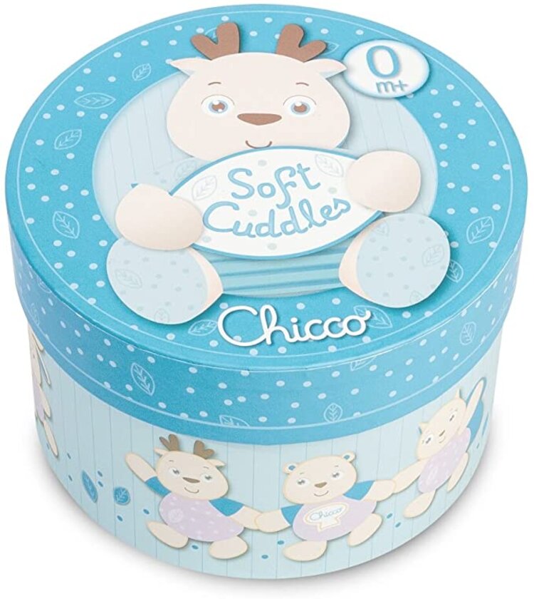 CHICCO Hračka plyšový jelen Soft Cudles v dárkové krabičce - modrý 0m+ Chicco