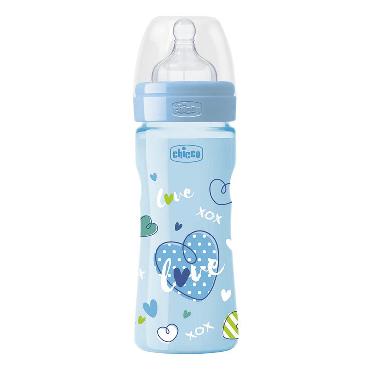 CHICCO Láhev kojenecká Well-Being LOVE silikon 250 ml chlapec 2m+ Chicco
