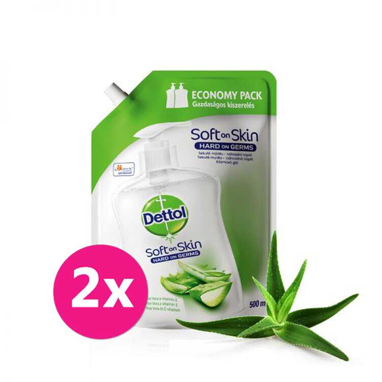 2x DETTOL Mýdlo tekuté Náhradní náplň Aloe Vera a vitamín E 500 ml Dettol