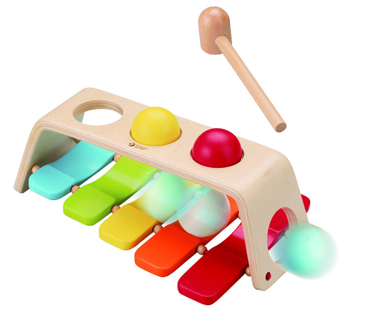 TEDDIES Zatloukačka/Xylofon 2v1 s kladívkem s koulemi dřevo 12m+ Teddies