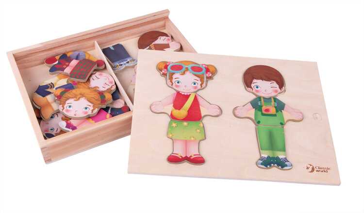 TEDDIES Vkládačka oblékání dřevo holka/kluk 26 ks Teddies
