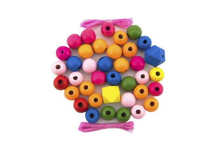 TEDDIES Korálky dřevěné barevné MAXI s gumičkami 106 ks v plastové dóze Teddies