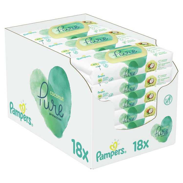 Pampers vlhké ubrousky s kokosovým olejem 18 x 24 ks (756 kusů) Pampers