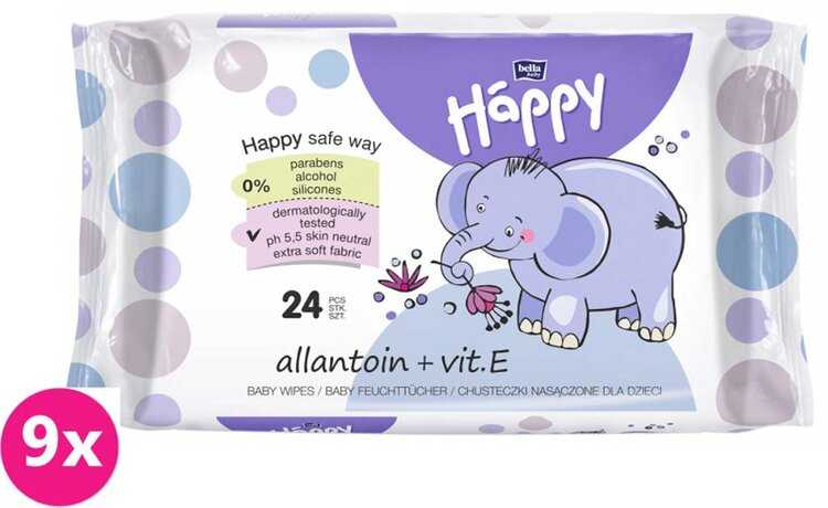 9x BELLA HAPPY BABY Vlhčené ubrousky s vitamínem E 24 ks Bella Baby Happy