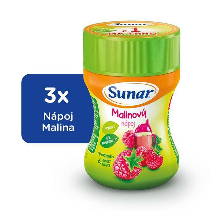 3x SUNAR Malinový rozpustný nápoj (200 g) Sunar