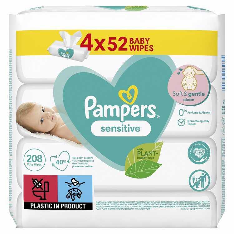 PAMPERS Sensitive 4x52 ks - vlhčené ubrousky Pampers