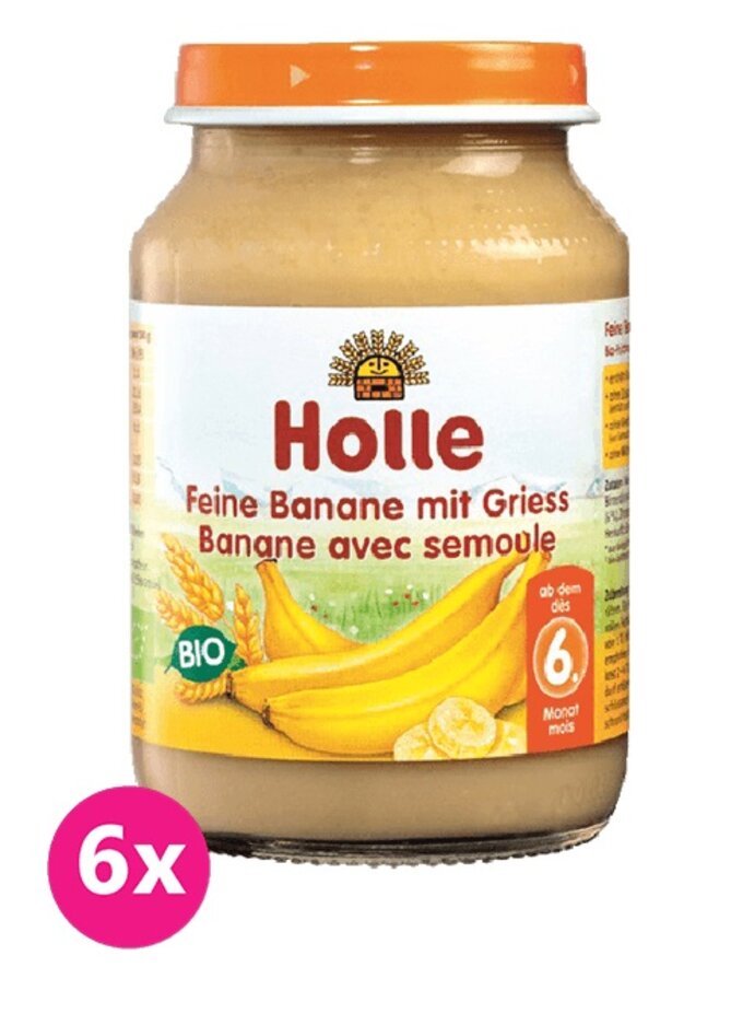 6x HOLLE Bio Jemné banány s krupicí - ovocný příkrm