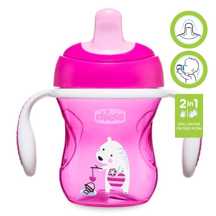 CHICCO Hrneček Training s držadly 200 ml růžový 6m+ Chicco