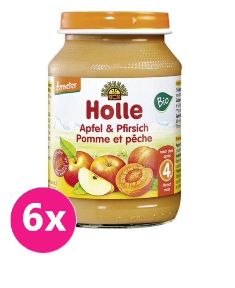 6x HOLLE Bio Broskev a jablko - ovocný příkrm