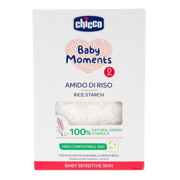 CHICCO Škrob dětský rýžový do koupele zklidňující Baby Moments Sensitive 100 % bio 250 g Chicco