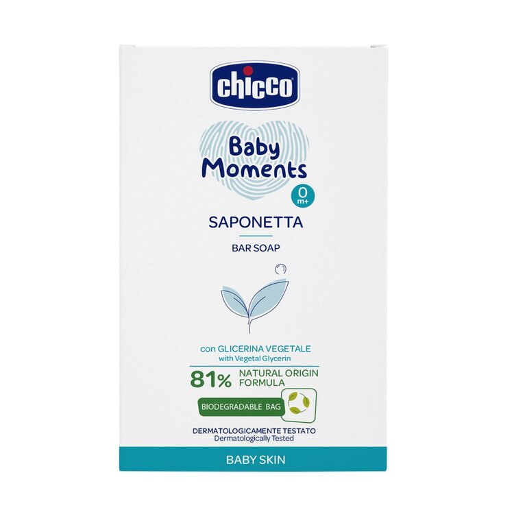 CHICCO Mýdlo na ruce tuhé s rostlinným glycerínem Baby Moments 81 % přírodních složek 100 g Chicco