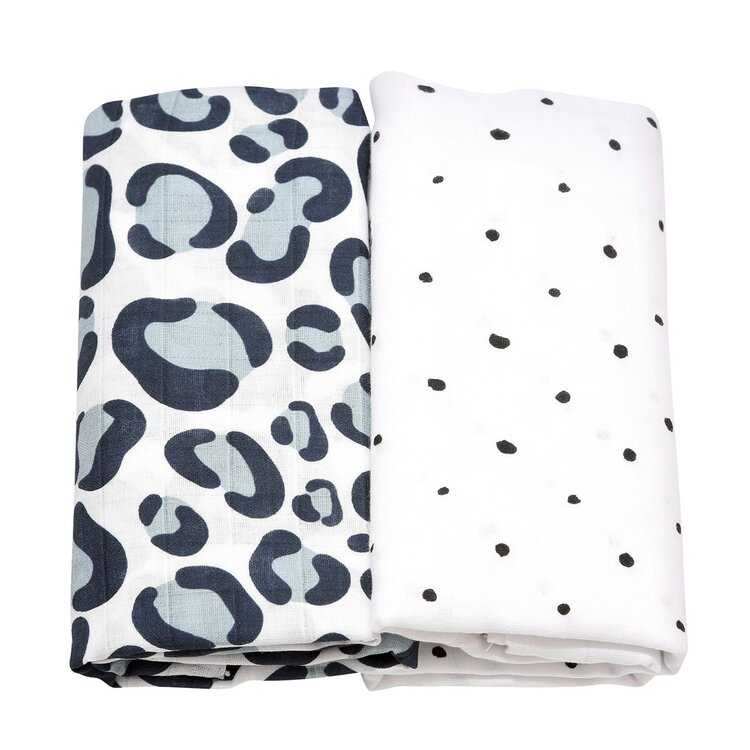 MOTHERHOOD Zavinovačka bavlněná mušelínová 2ks Dark Blue Ocelot 100x120 cm Motherhood