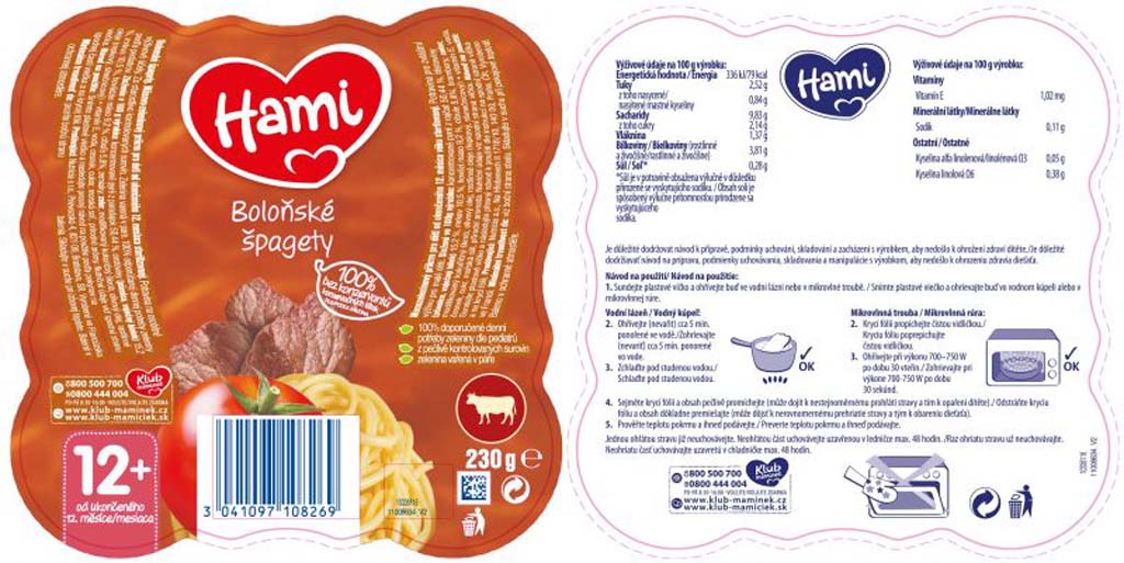 6x HAMI Malý Gurmán: Boloňské špagety (230 g) Hami