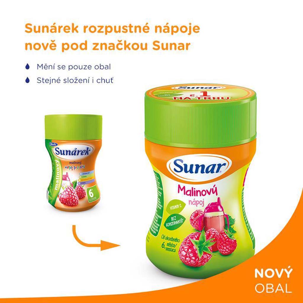 6x SUNAR rozpustný nápoj malinový - dóza 200g Sunar