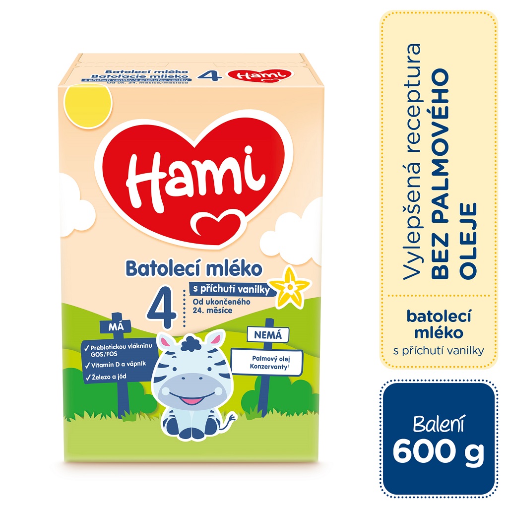 6x HAMI 4 Mléko batolecí s příchutí vanilky 600 g Hami