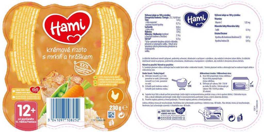 6x HAMI Malý Gurmán: Krémové rizoto s mrkví a hráškem (230 g) Hami