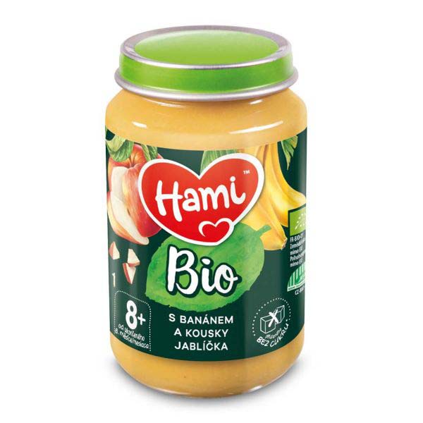 6x HAMI BIO Ovocný příkrm S banánem a kousky jablíčka 190 g