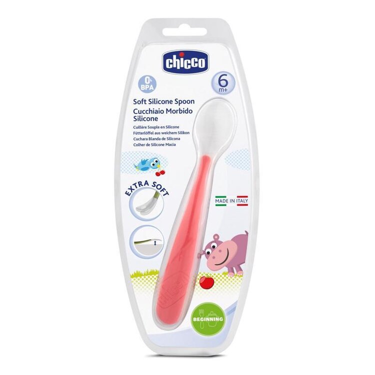 CHICCO Lžička silikon Soft červená 6m+ Chicco