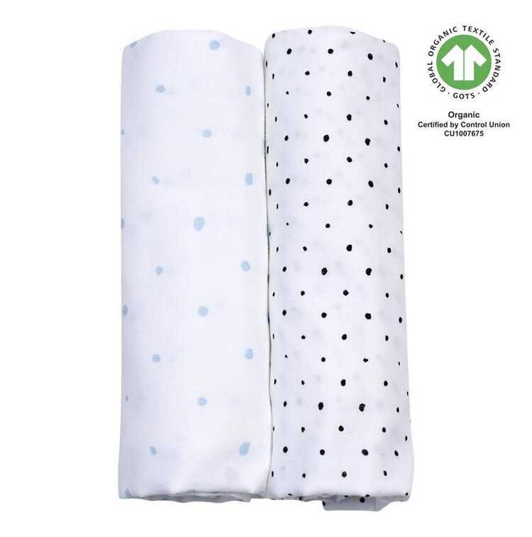 MOTHERHOOD Plenka mušelínová BIO 2 ks Blue and Black Dots 85x85 cm Motherhood