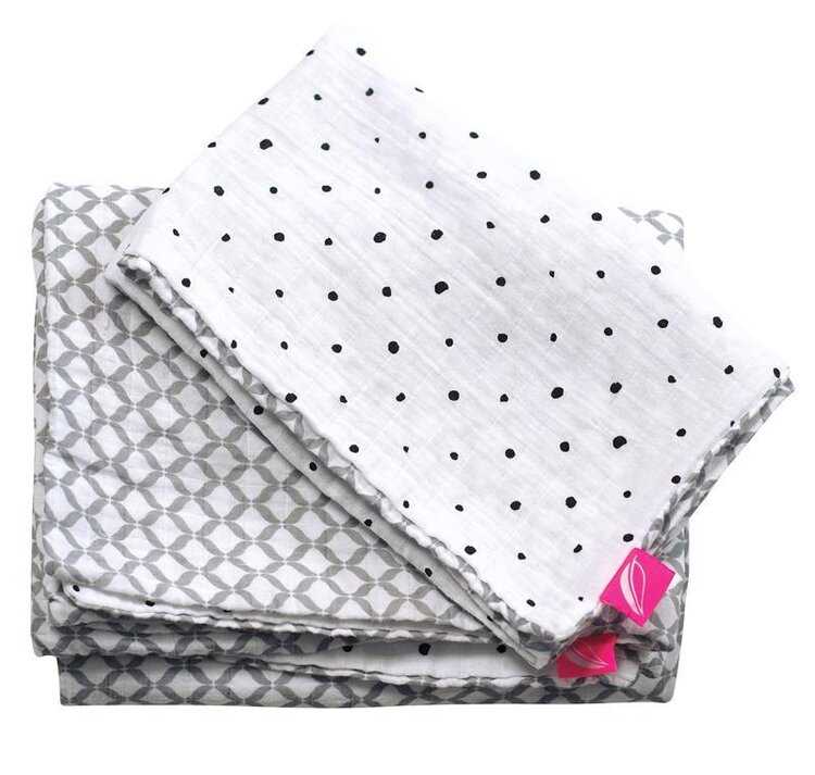 MOTHERHOOD Povlečení bavlněné mušelínové do postýlky Pro-Washed Grey Classics 2-dílné Motherhood