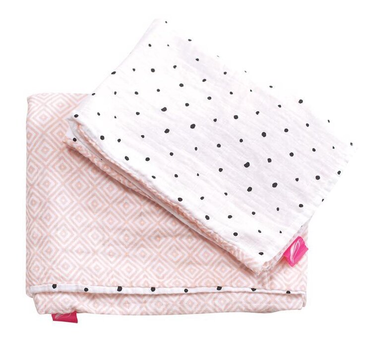 MOTHERHOOD Povlečení bavlněné mušelínové do postýlky Pro-Washed Pink Squares 2-dílné Motherhood