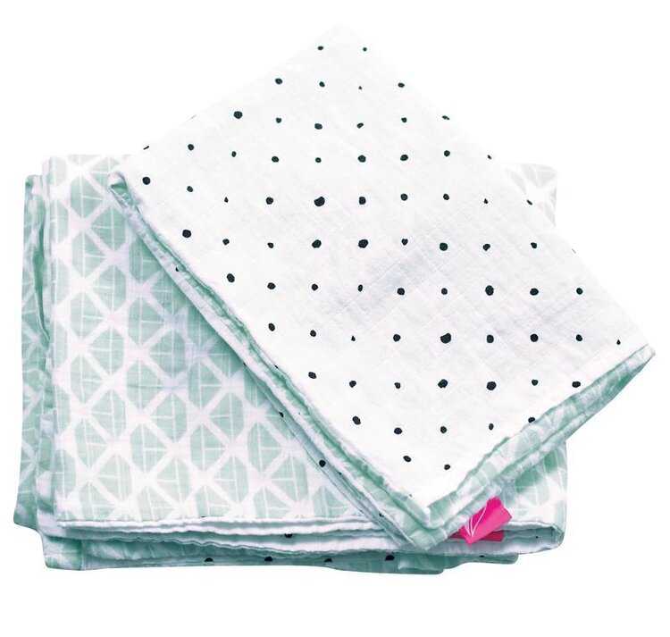 MOTHERHOOD Povlečení bavlněné mušelínové do postýlky Pro-Washed Mint Boats 2-dílné Motherhood