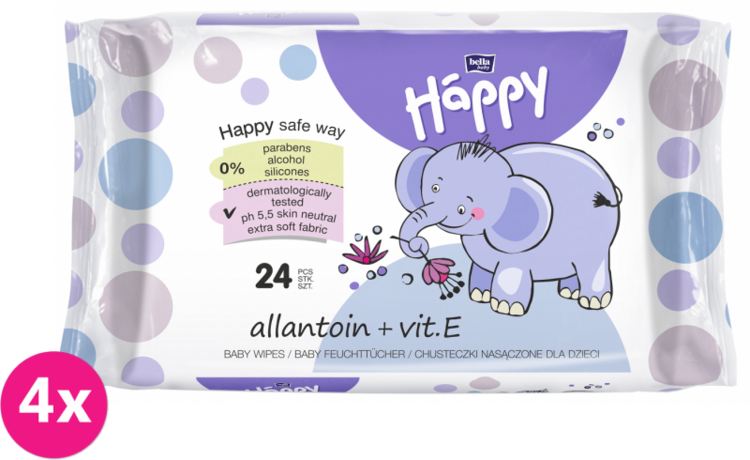 4x BELLA HAPPY BABY Vlhčené ubrousky s vitamínem E 24 ks Bella Baby Happy