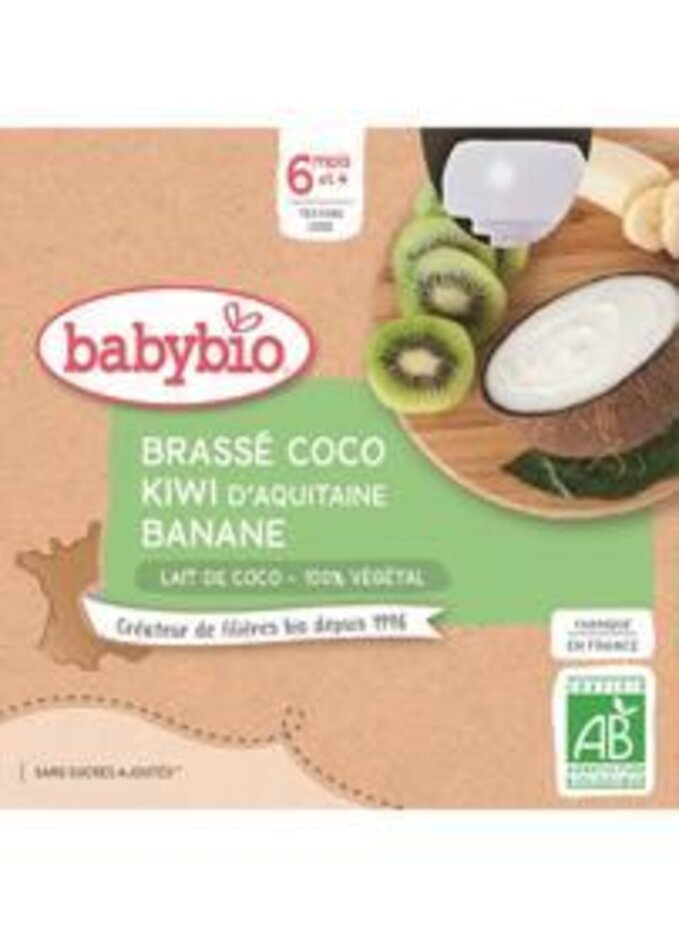 BABYBIO Svačinka s kokosovým mlékem - kiwi a banán (4x 85 g) Babybio