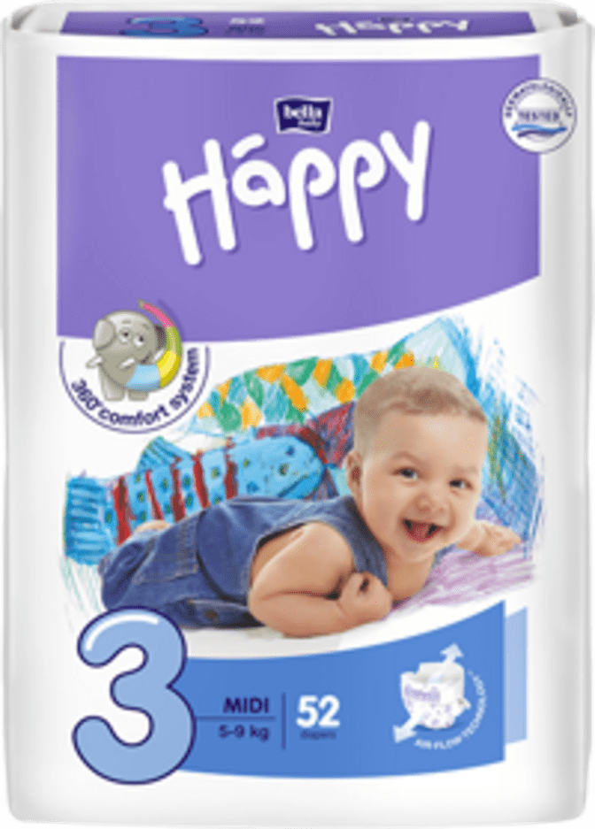 BELLA HAPPY Pleny jednorázové 3 Midi (5-9 kg) 52 ks - Green Tea Extract Bella Baby Happy