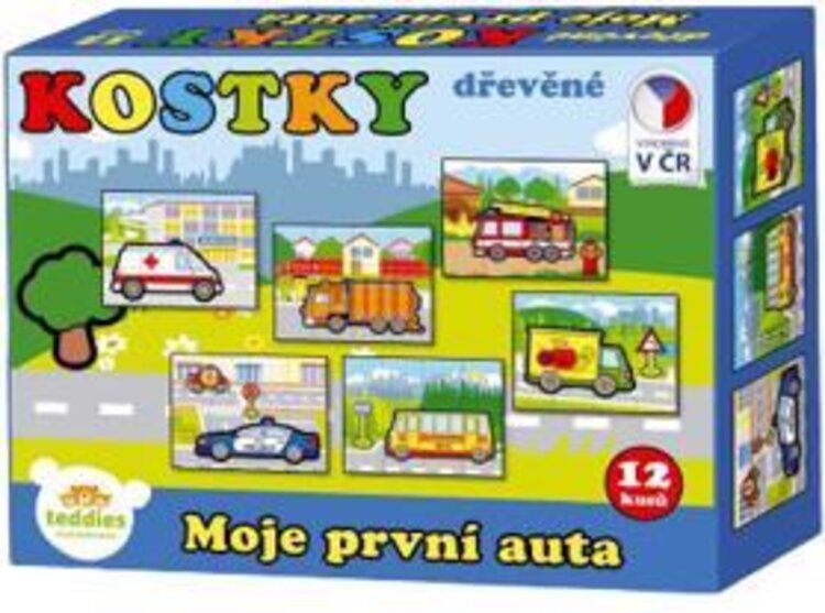 TEDDIES Kostky kubus dřevěné Moje první auta 12 ks v krabičce Teddies