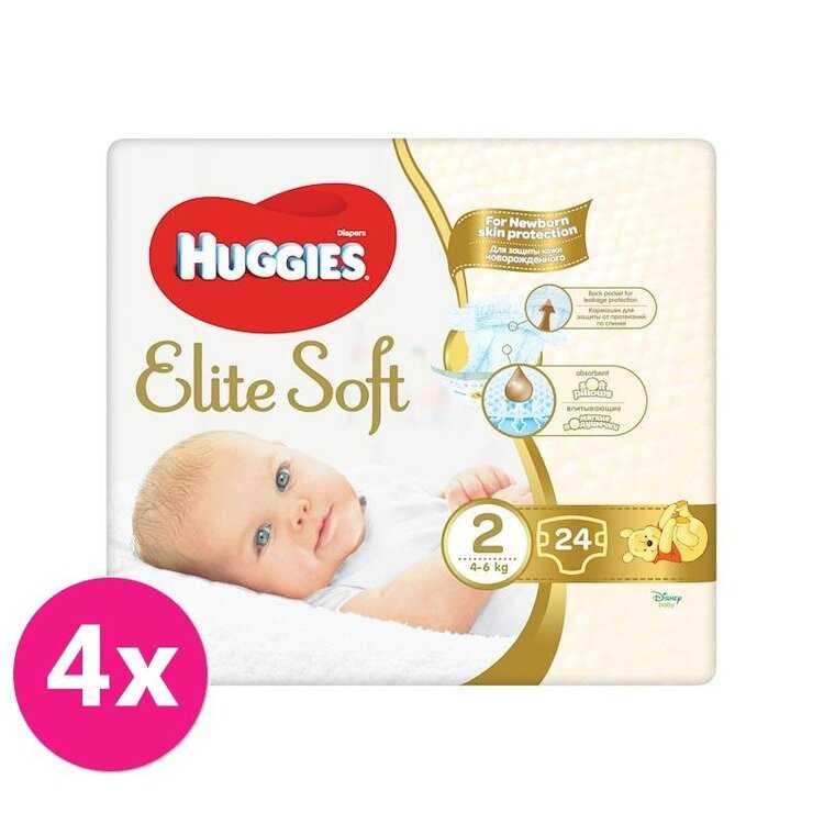 4x HUGGIES Elite Soft Pleny jednorázové 2 (4-6 kg) 24 ks Huggies