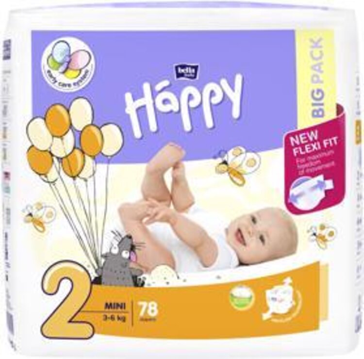 BELLA HAPPY Pleny jednorázové 2 Mini (3-6 kg) 78 ks - BIG PACK Bella Baby Happy